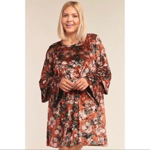 Love Riche Floral Rust Velvet Long Sleeve Dress
